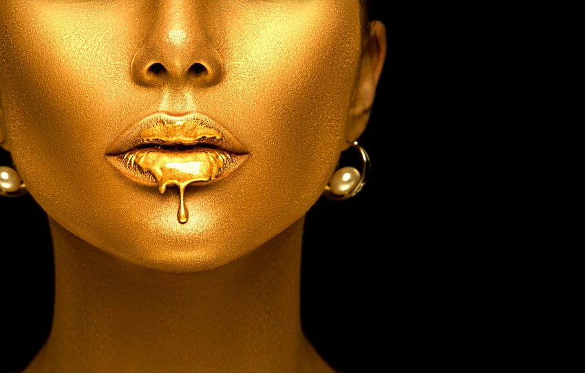 viso, trucco, labbra, oro, modella, Anna Subbotina per , sezione стиль Sfondo HD