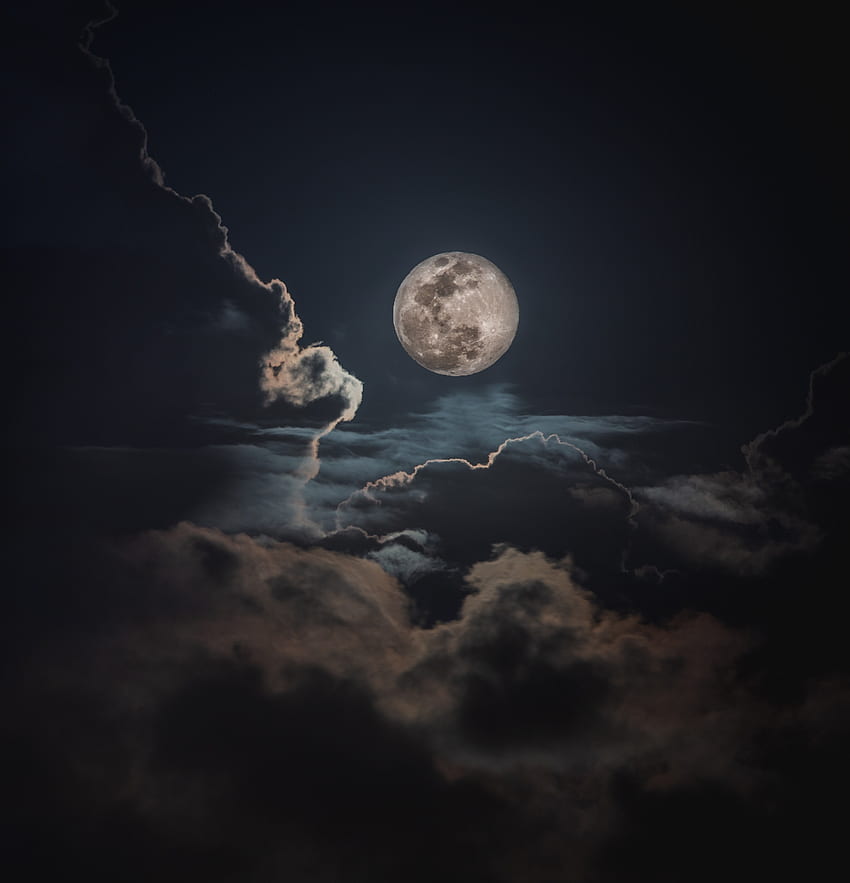 Night, clouds and moon, sky HD phone wallpaper