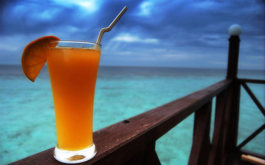 Cocktail, sea, cocktails, summer, nature, orange, beach HD wallpaper