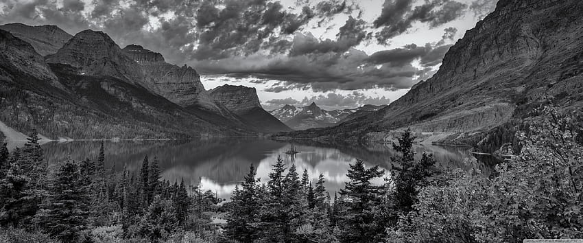 Glacier National Park, Montana, Black and White Ultra Background for U TV : Widescreen & UltraWide & Laptop : Multi Display, Dual Monitor : Tablet : 스마트폰, Apple 3840X1600 HD 월페이퍼