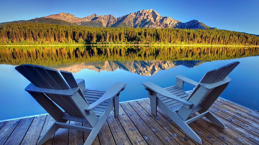 Meilleur siège dans la maison - Patricia Lake, Jasper National Park, Alberta, Canada, Patricia Lake, Canada, Alberta, Jasper National Park, Sièges Fond d'écran HD