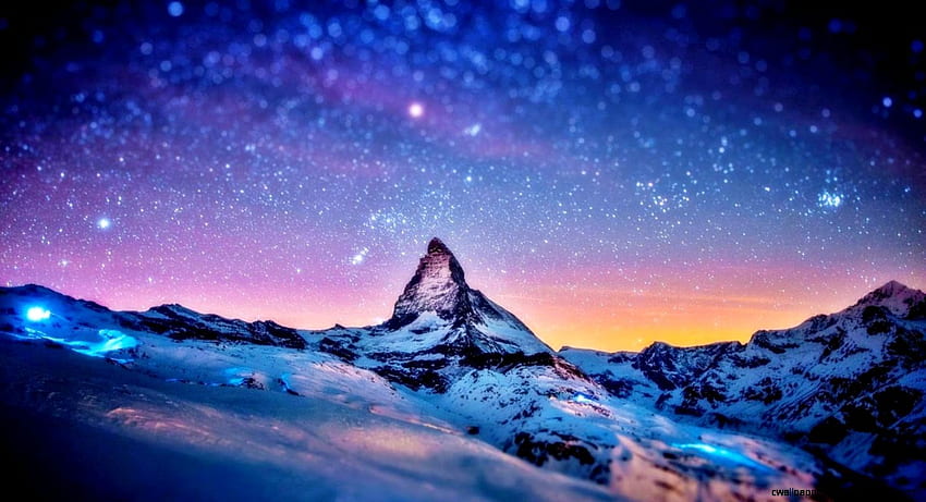 Snowy Mountain Night HD wallpaper