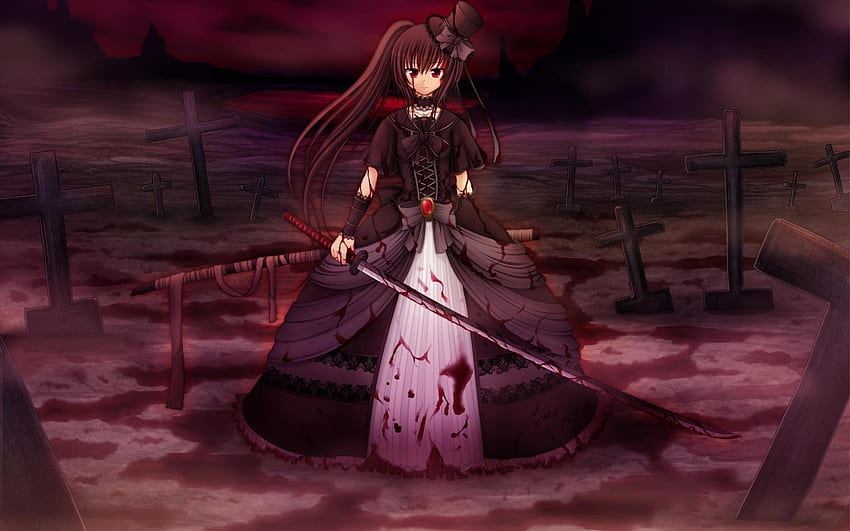 Anime Girl Blutiges Schwert HD-Hintergrundbild