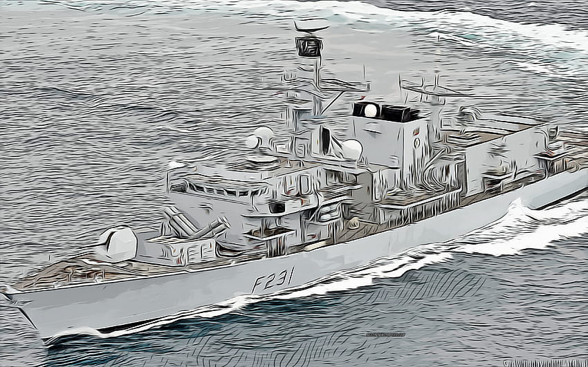 HMS Argyll, F231, , Vektorgrafiken, HMS Argyll Zeichnung, kreative Kunst, HMS Argyll Kunst, Vektorzeichnung, abstrakte Schiffe, HMS Argyll F231, Royal Navy HD-Hintergrundbild