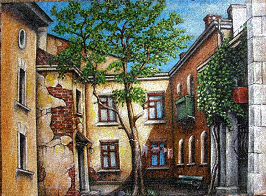 Village painting, art, painting, house, village HD wallpaper
