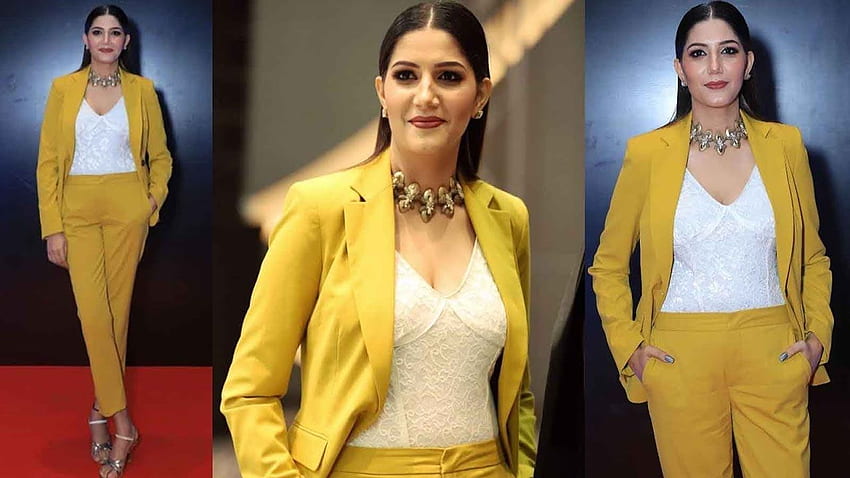Sapna Choudhary looks like a diva in this yellow pantsuit! HD wallpaper