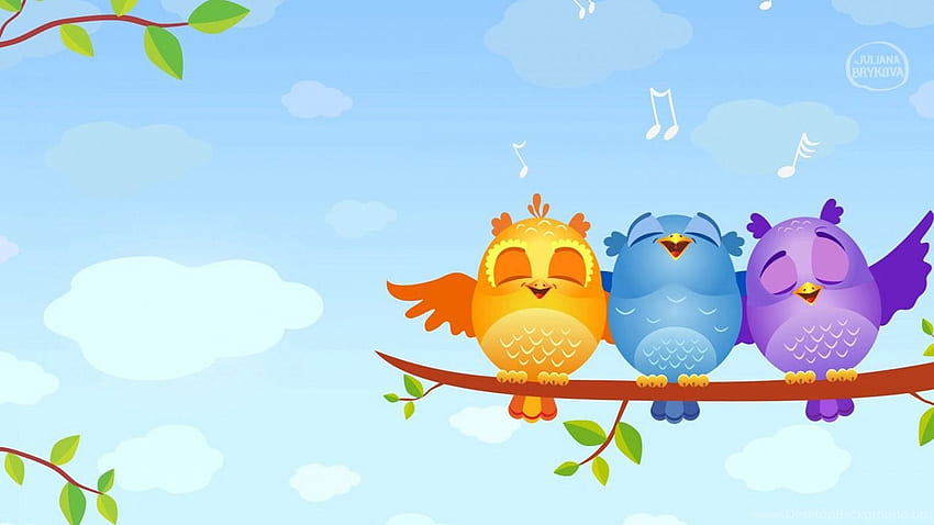 Cute Cartoon Bird Singing , Background, Cartoon HD wallpaper