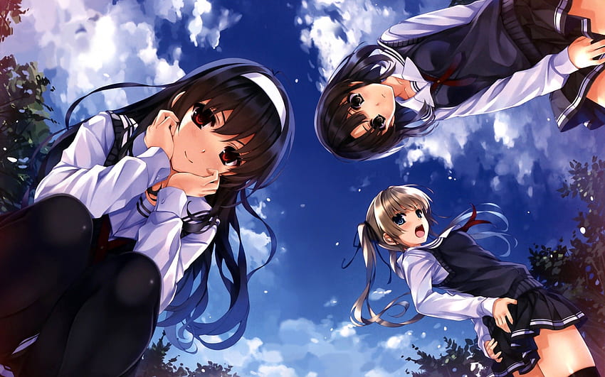 Three anime girls, Anime BFF HD wallpaper
