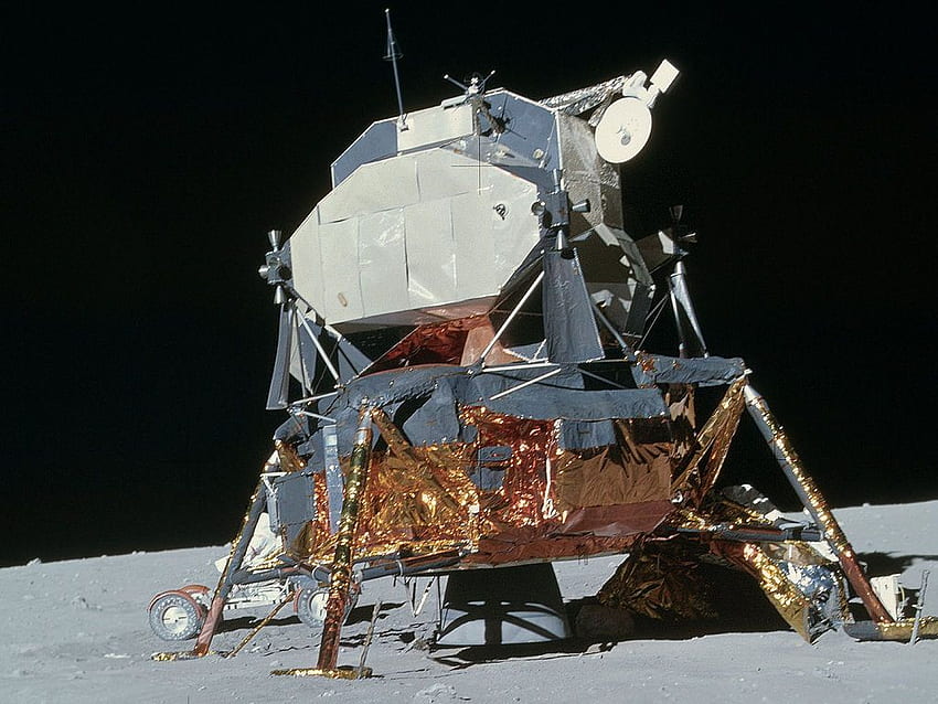 Lunar Module di permukaan bulan. Misi Apollo, penerbangan luar angkasa, fakta Astronomi Wallpaper HD