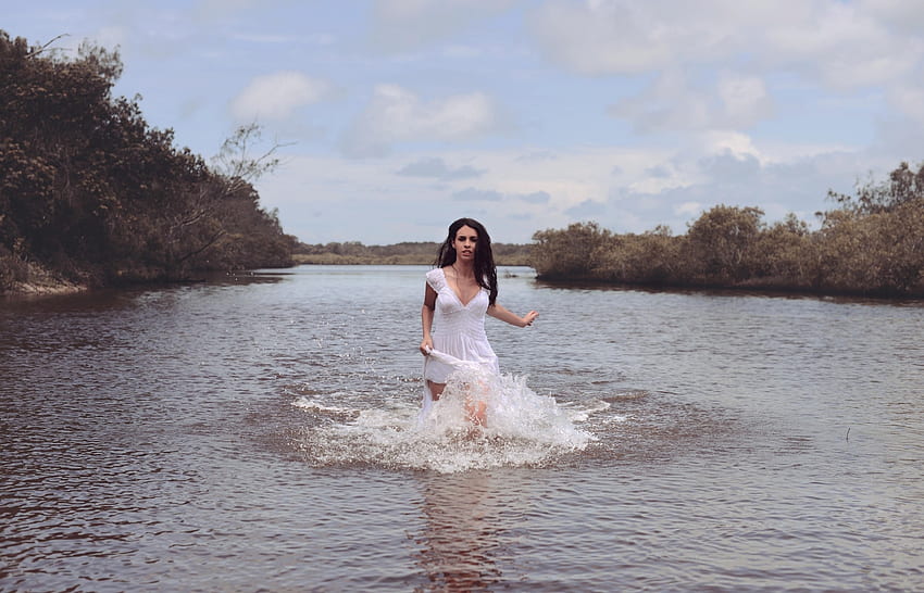 Lovely Girl, model, water, lake, woman HD wallpaper