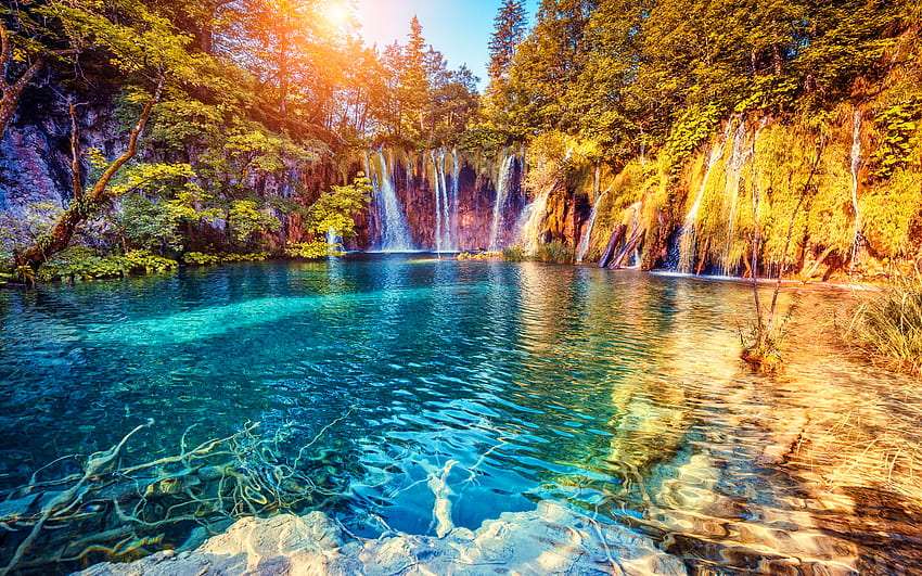 Croatia, waterfalls, Plitvice Lakes National Park, croatian landmarks, beautiful nature, autumn, R, Croatian landmarks, Croatian nature, Europe HD wallpaper