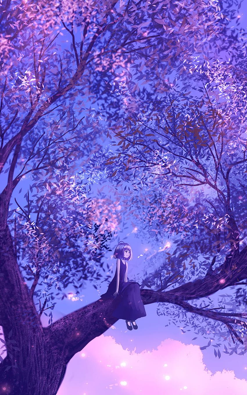 Anime Girl Sitting On Purple Big Tree Nexus 7, Samsung Galaxy Tab 10, Note Android Tablets , , Background, and, Anime Purple Galaxy HD phone wallpaper