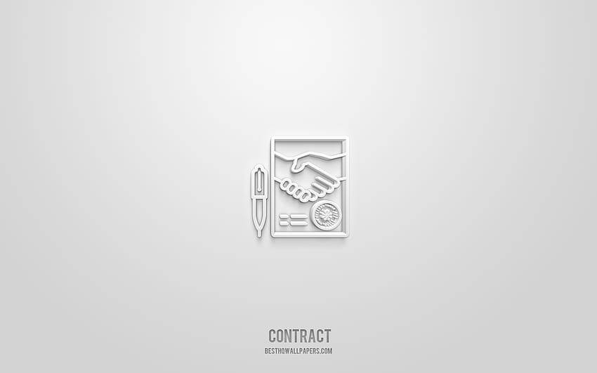 Contrato ícone 3d, fundo branco, Símbolos 3d, Contrato, ícones de negócios, Ícones 3d, Sinal de contrato, negócios 3d icons papel de parede HD