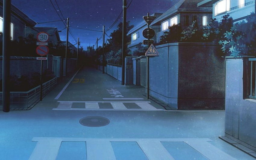 Anime City Street, Anime Night Street HD wallpaper