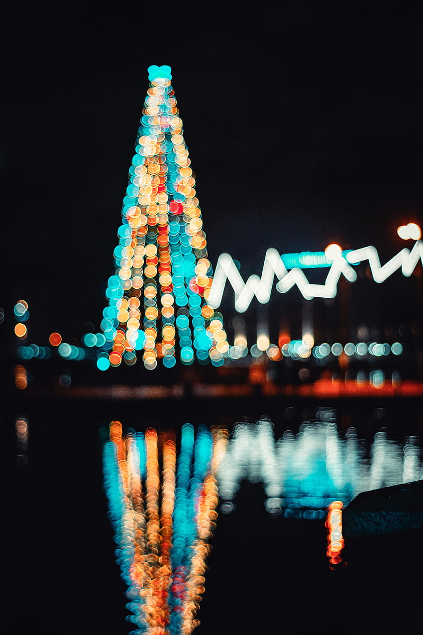 Holidays, New Year, Glare, Christmas, Illumination, Christmas Tree, Bokeh, Boquet, Lighting HD phone wallpaper
