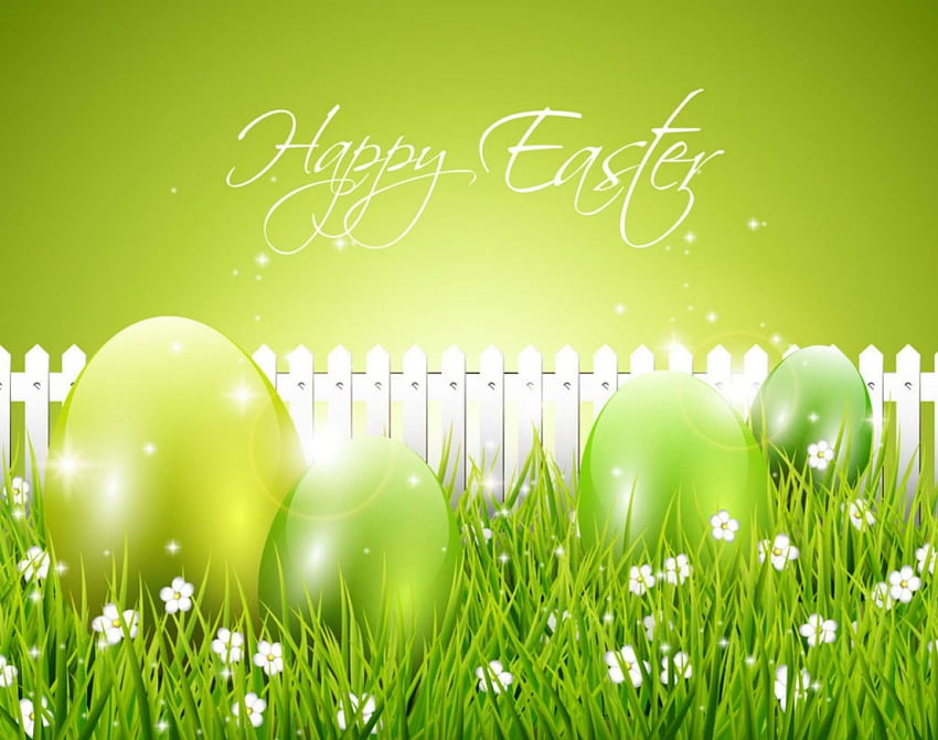 Happy Easter, grass, easter, eggs, green HD wallpaper