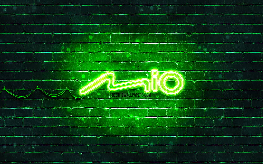 Mio green logo, , green brickwall, Mio logo, brands, Mio neon logo, Mio ...