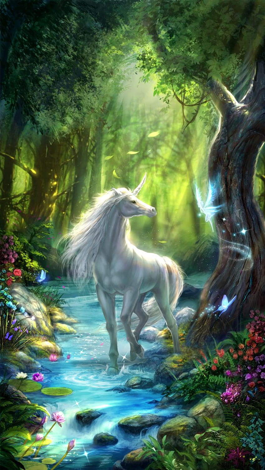 Unicorno vivo, unicorno bianco nella foresta delle fate, molto fantastico e sognante!. Unicorno e fate, Fata, Unicorno Sfondo del telefono HD