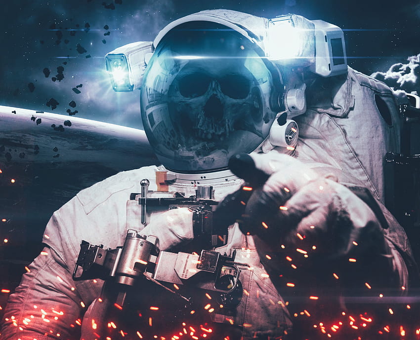 Universe, Skull, Cosmonaut, Space Suit, Spacesuit, Skeleton HD wallpaper