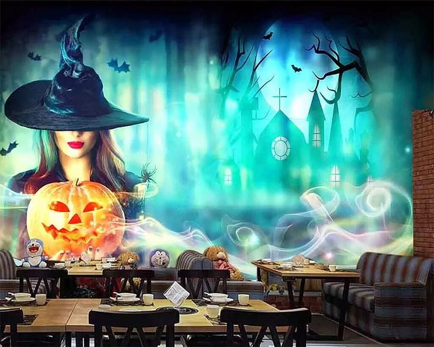 US $8.85 41% OFF. Beibehang Custom Halloween Night Horror Pumpkin Series Party Background Wall KTV Bar Living Room Bedroom 3D In HD wallpaper