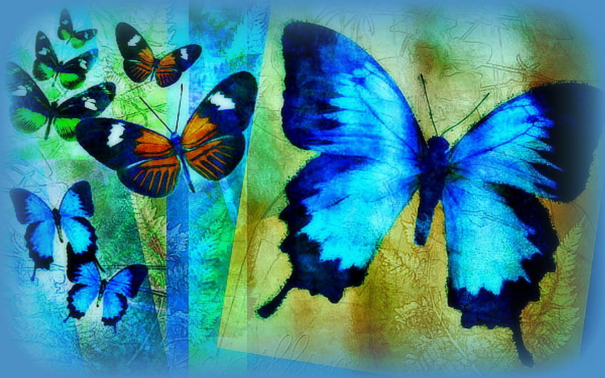 ✫Blue Papillon✫, blue, blue dreams, colors, digital art, butterflies, animals, drawings, butterfly designs, bleu papillon, paintings, beautiful, creative pre-made, pretty, cool, softness beauty, lovely, blue butterflies HD wallpaper