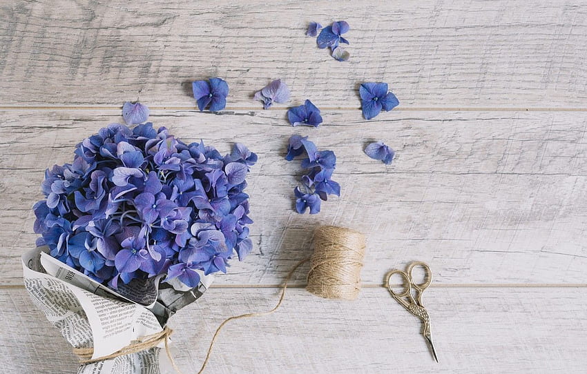 flowers, bouquet, wood, flowers, purple, Bouquet, Hydrangea Flower HD wallpaper