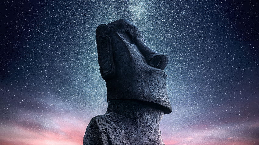 Moai Statue Idol Easter Island Starry Sky HD wallpaper