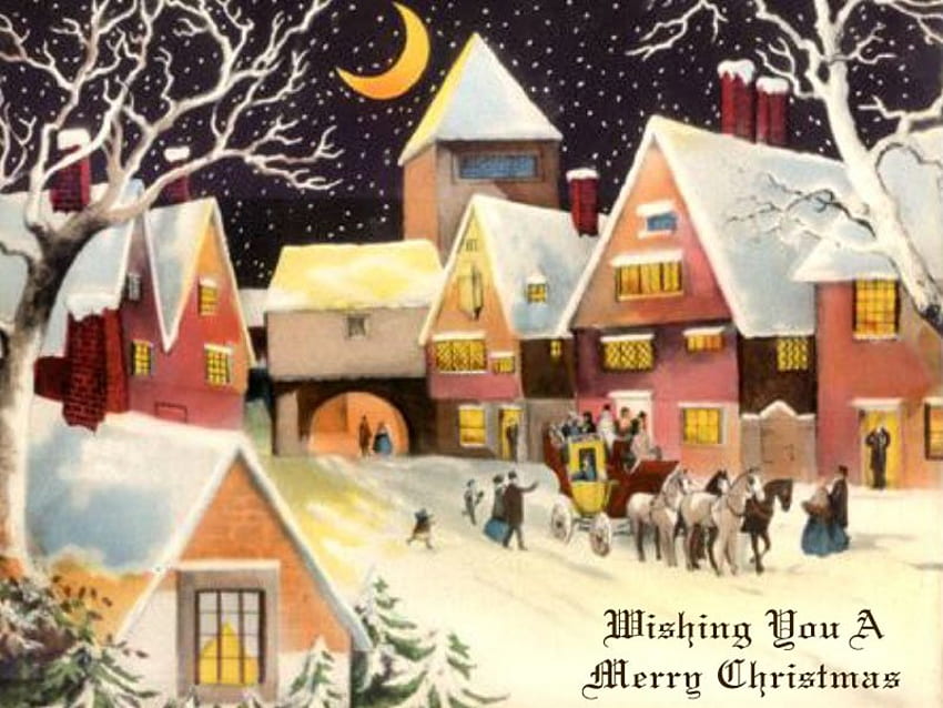 Weihnachtskarte, abstrakt, Mond, Schnee, Weihnachten, Feiertag HD-Hintergrundbild