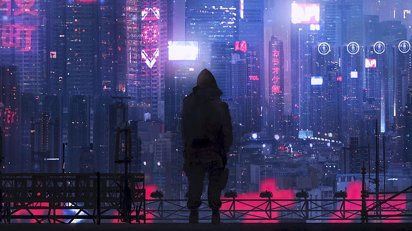 City, Silhouette, Art, Cyberpunk, Futurism, Sci Fi 16:9 Background, Futuristic Cyberpunk HD wallpaper