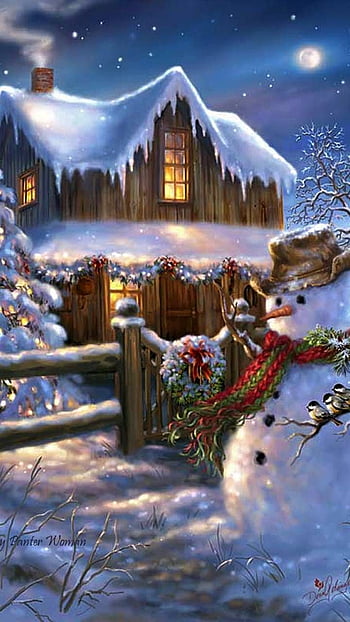 HD wallpaper Holiday Christmas Cabin Light Night Snow Tree Winter   Wallpaper Flare