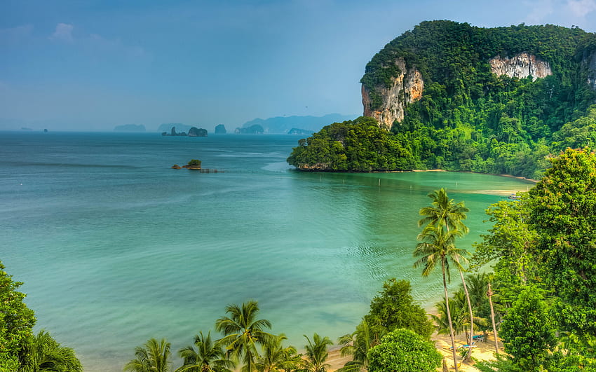 プーケット、熱帯の島、海、夏、観光、山の風景、岩、タイ 高画質の壁紙