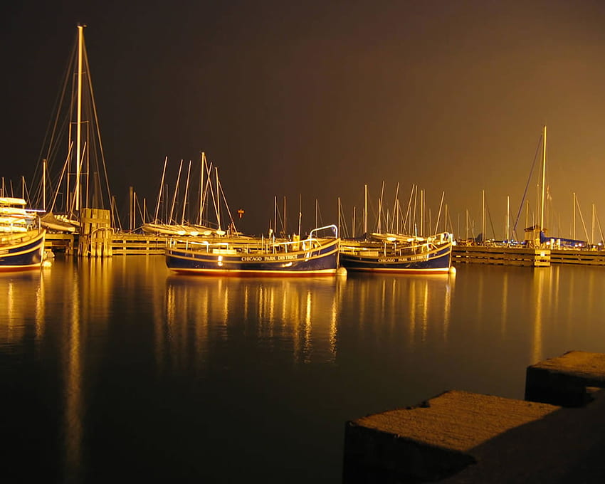 Golden boats, popular, colors, beauty, sailboats, shore, reflection, boats, lights, water, nights, ocean HD wallpaper