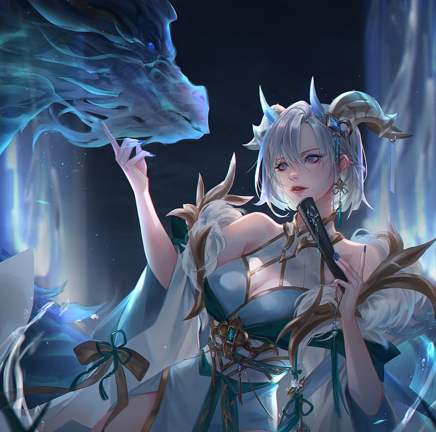 Fantasy girl, dragon, blue, shumolly, girl, fantasy HD wallpaper