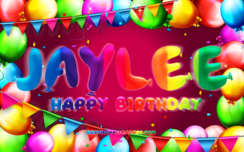 Happy Birtay Jaylee, , colorful balloon frame, Jaylee name, purple background, Jaylee Happy Birtay, Jaylee Birtay, popular american female names, Birtay concept, Jaylee HD wallpaper