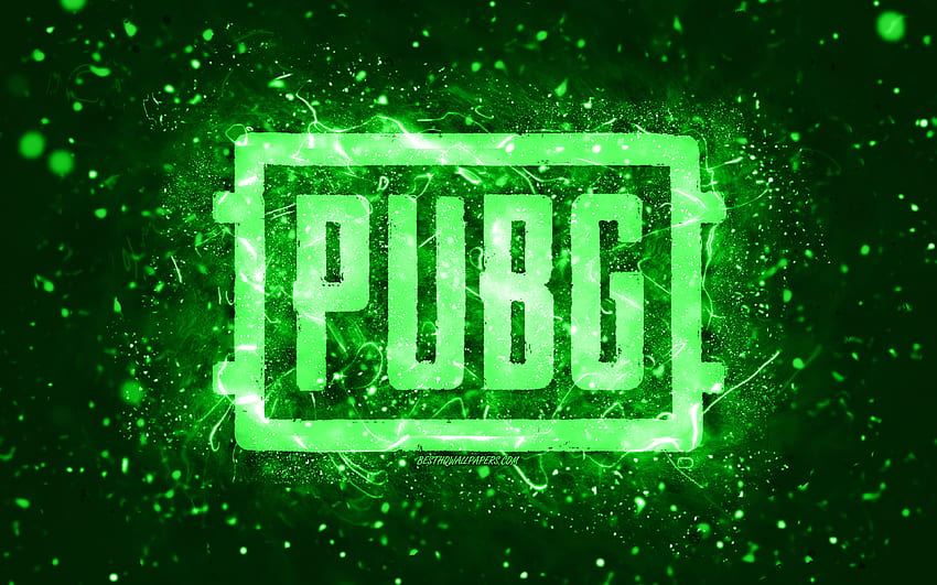 Logo verde Pubg, luci al neon verdi, PlayerUnknowns Battlegrounds, creativo, astratto verde, logo Pubg, giochi online, Pubg Sfondo HD