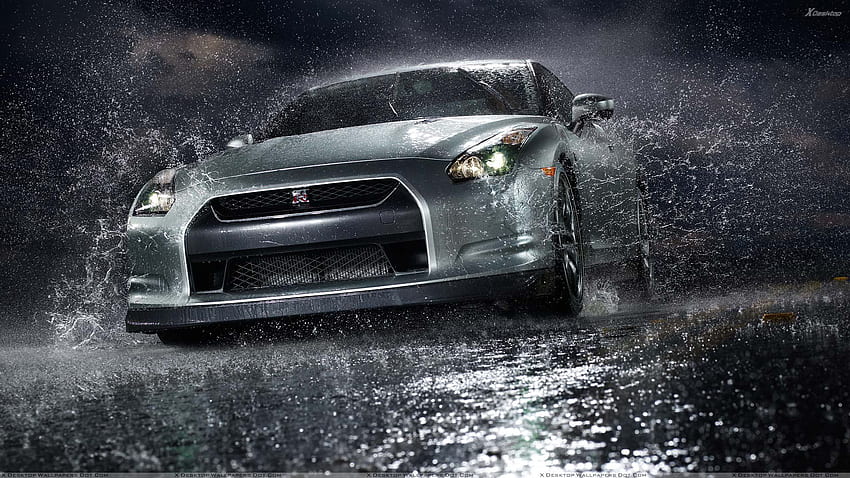 Nissan Gtr Front Pose After Rain In Black Night, Front of Black Sports Car HD wallpaper