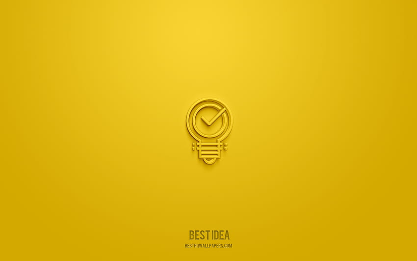 Best idea 3d icon, yellow background, 3d symbols, Best idea, business icons, 3d icons, Best idea sign, business 3d icons HD wallpaper