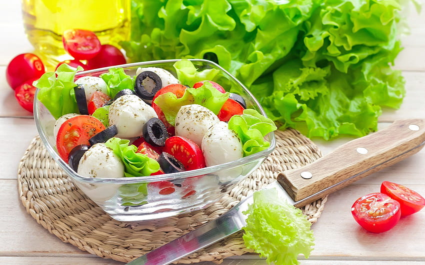 cibo sano, vegetarianismo, insalata greca, mangiare Sfondo HD