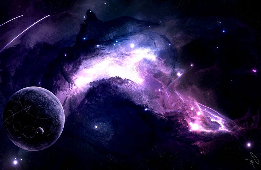 은하 배경 별똥별, 보라색 별똥별 HD 월페이퍼