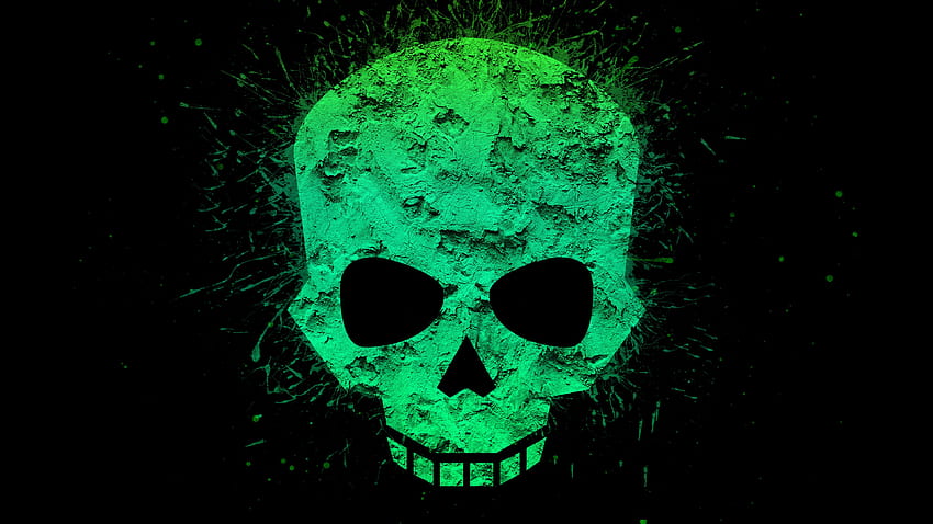 Crânio verde sobre fundo preto Ultra. Plano de fundo, Cool Ultra Green papel de parede HD