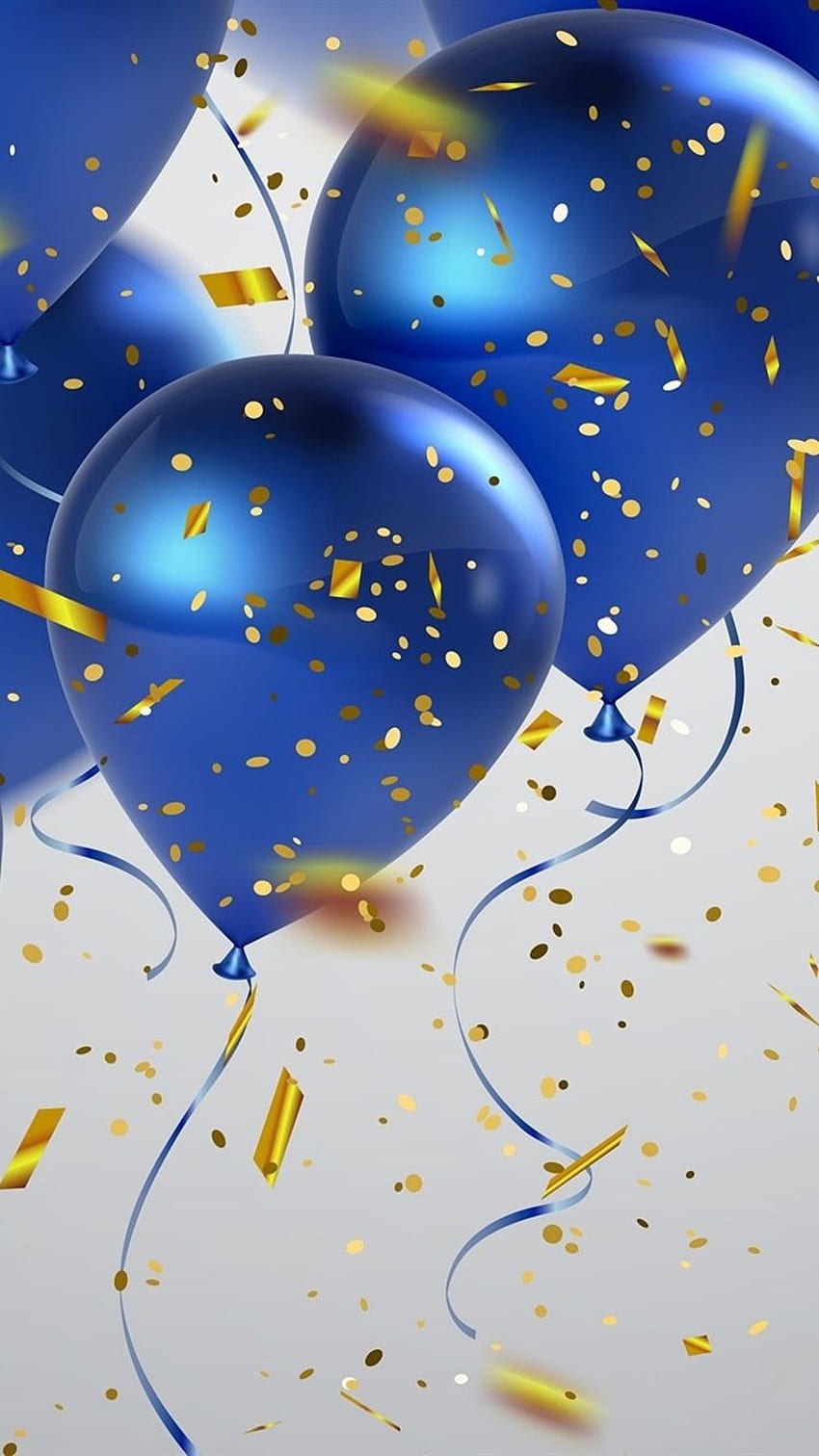 Unos globos azules, confeti, felicitaciones iPhone fondo de pantalla del teléfono