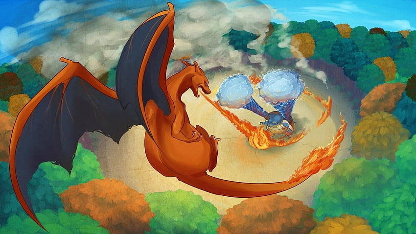 Pokemon battle, Blastoise & Charizard. HD wallpaper