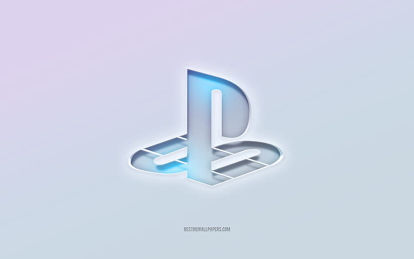 PlayStation 로고, 잘라낸 3d 텍스트, 흰색 배경, PlayStation 3d 로고, PlayStation 엠블럼, PlayStation, 엠보싱 로고, PlayStation 3d 엠블럼, PS 로고 HD 월페이퍼