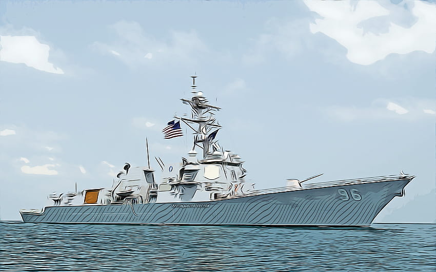 USS Bainbridge,, seni vektor, DDG-96, kapal perusak, Angkatan Laut Amerika Serikat, tentara AS, kapal abstrak, kapal perang, Angkatan Laut AS, kelas Arleigh Burke, USS Bainbridge DDG-96 Wallpaper HD