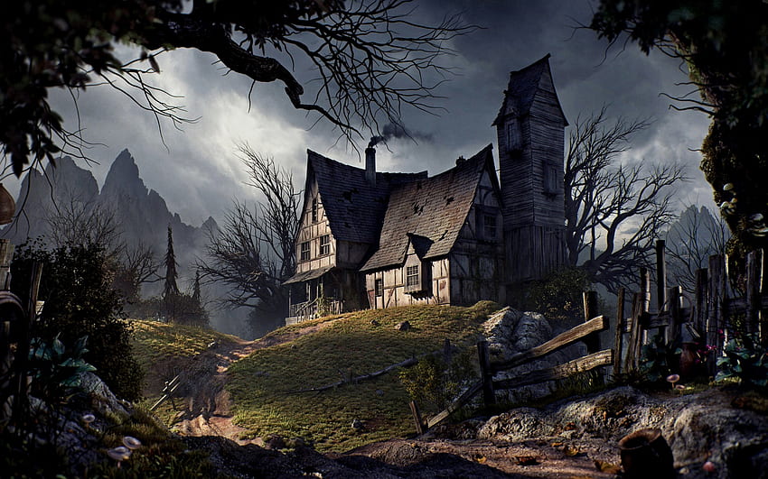rumah berhantu horor halloween pegunungan, Rumah Hantu Menakutkan Wallpaper HD