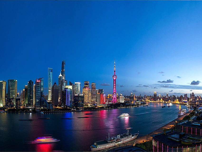 City In China Shanghai Twilight The Last Light Of The Day Ultra For Laptop Tablet Mobile Phones And Tv HD wallpaper