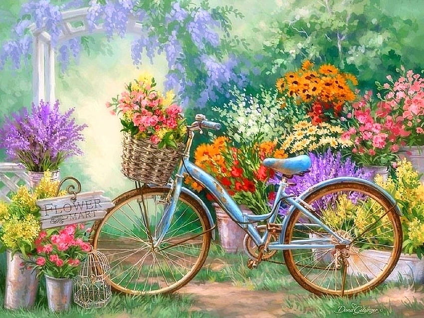 꽃 사계절 아름다운 자전거 아름다운 꽃, 빈티지 자전거 HD 월페이퍼