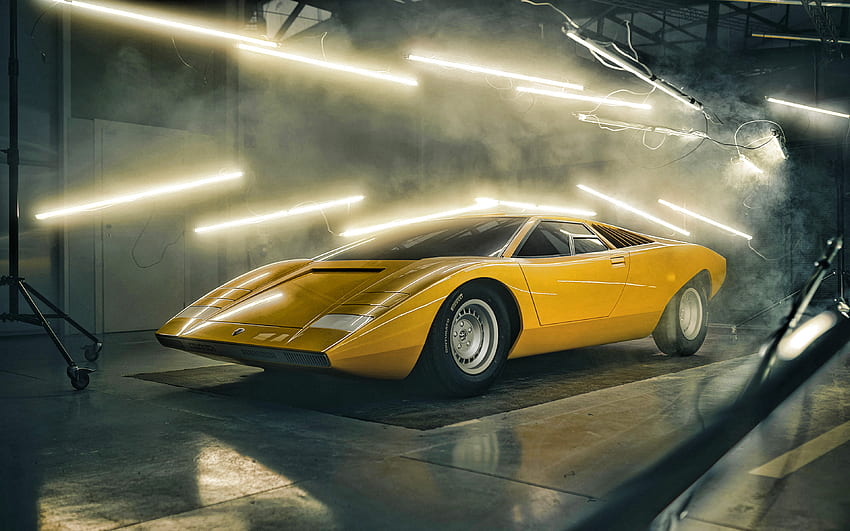 Lamborghini Countach LP500, 1971, supercar retrò, auto retrò, Countach LP500 gialla, auto sportive retrò, Lamborghini Sfondo HD