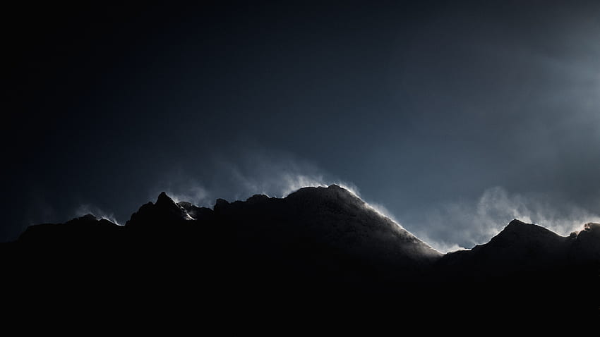 Dark, mountains, peak, fog HD wallpaper