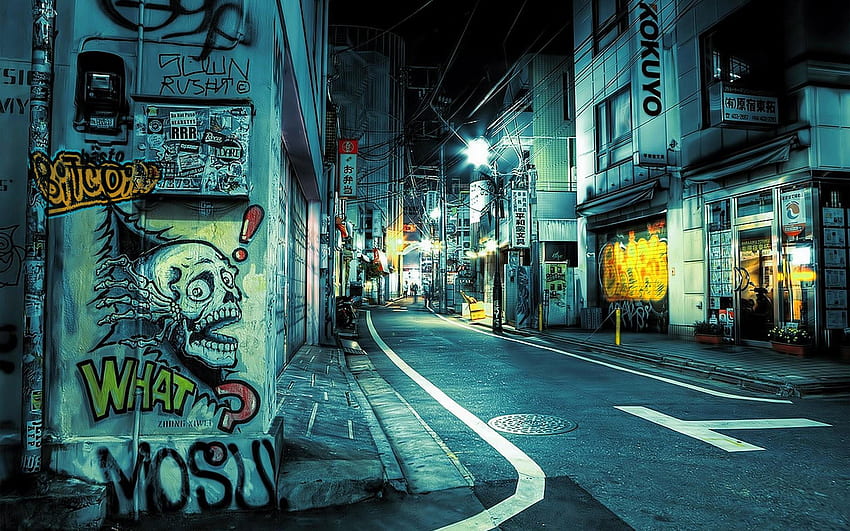 salto BTC graffiti en callejón japonés: Bitcoin fondo de pantalla